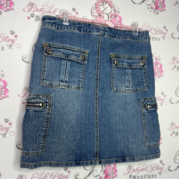 Bongo skirt cargo denim jean blue strappy buckles military y2k cute stretchy - Picture 4 of 9